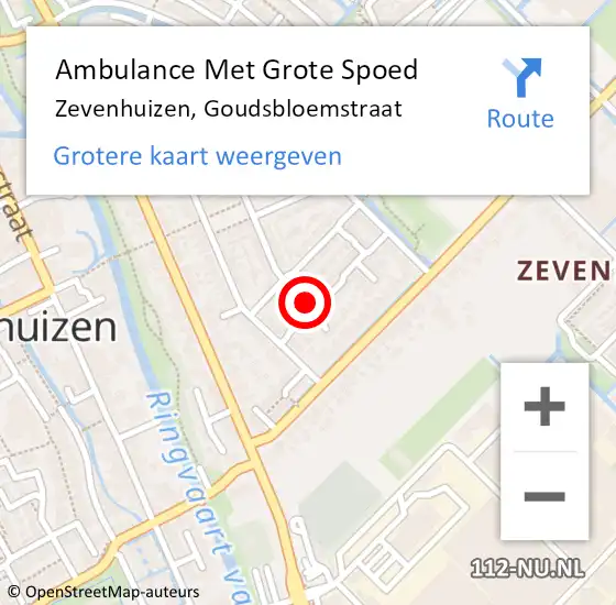 Locatie op kaart van de 112 melding: Ambulance Met Grote Spoed Naar Zevenhuizen, Goudsbloemstraat op 20 november 2014 14:48