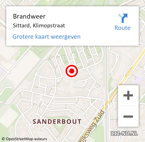 Locatie op kaart van de 112 melding: Brandweer Sittard, Klimopstraat op 20 november 2014 15:16