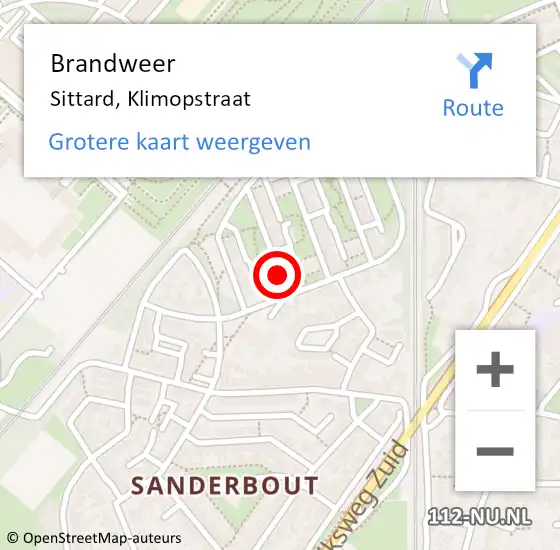 Locatie op kaart van de 112 melding: Brandweer Sittard, Klimopstraat op 20 november 2014 15:22