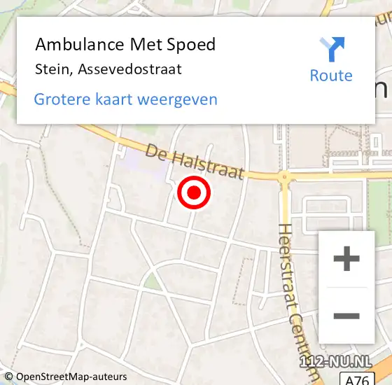 Locatie op kaart van de 112 melding: Ambulance Met Spoed Naar Stein, Assevedostraat op 20 november 2014 16:21