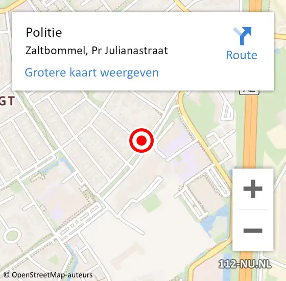 Locatie op kaart van de 112 melding: Politie Zaltbommel, Pr Julianastraat op 20 november 2014 16:23