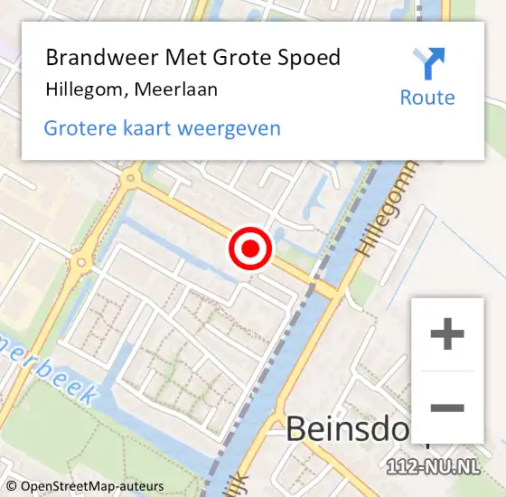 Locatie op kaart van de 112 melding: Brandweer Met Grote Spoed Naar Hillegom, Meerlaan op 20 november 2014 16:26