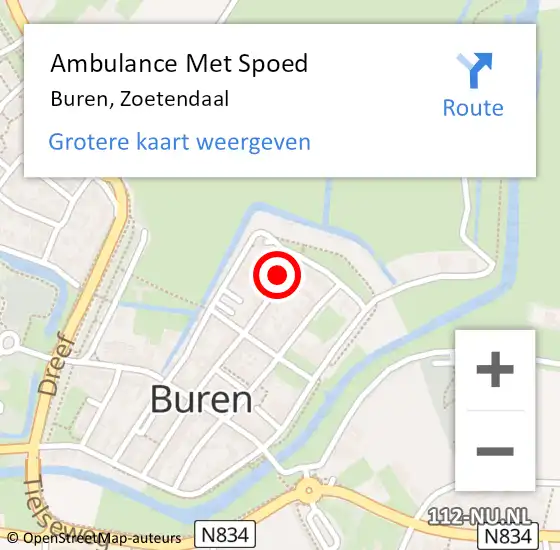 Locatie op kaart van de 112 melding: Ambulance Met Spoed Naar Buren, Zoetendaal op 20 november 2014 17:10