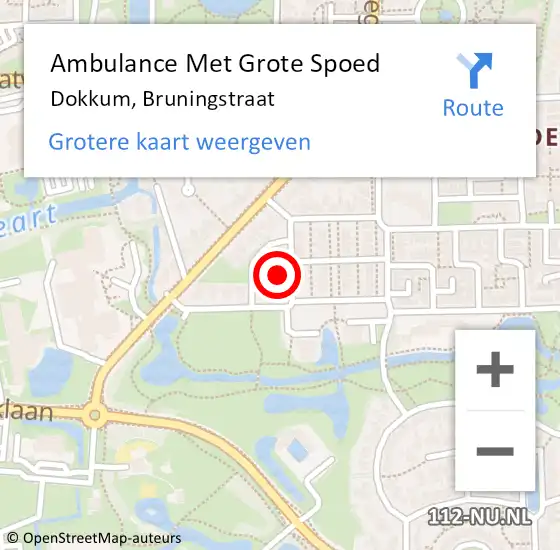 Locatie op kaart van de 112 melding: Ambulance Met Grote Spoed Naar Dokkum, Bruningstraat op 20 november 2014 17:20