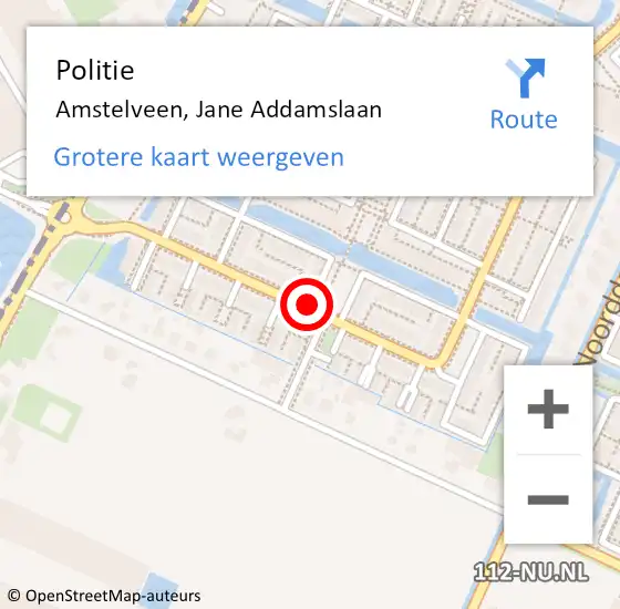 Locatie op kaart van de 112 melding: Politie Amstelveen, Jane Addamslaan op 20 november 2014 18:20