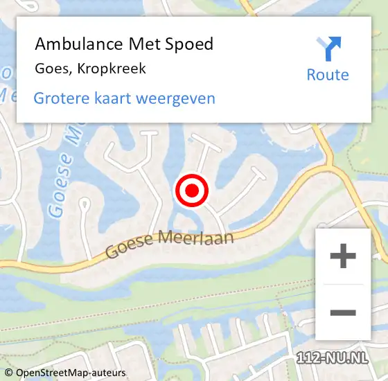 Locatie op kaart van de 112 melding: Ambulance Met Spoed Naar Goes, Kropkreek op 20 november 2014 19:07