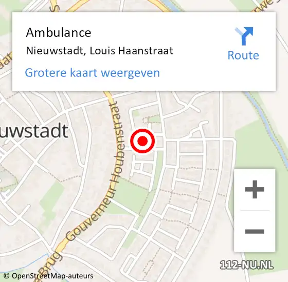 Locatie op kaart van de 112 melding: Ambulance Nieuwstadt, Louis Haanstraat op 20 november 2014 19:18