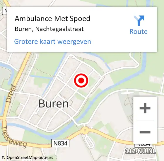 Locatie op kaart van de 112 melding: Ambulance Met Spoed Naar Buren, Nachtegaalstraat op 20 november 2014 20:45