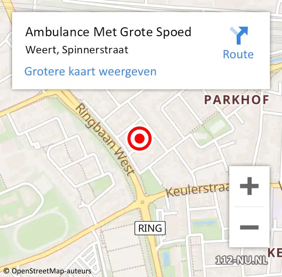 Locatie op kaart van de 112 melding: Ambulance Met Grote Spoed Naar Weert, Spinnerstraat op 20 november 2014 23:43