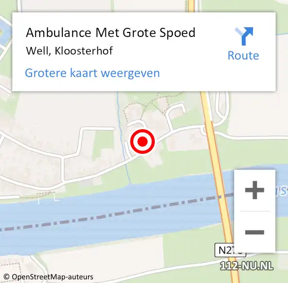 Locatie op kaart van de 112 melding: Ambulance Met Grote Spoed Naar Well, Kloosterhof op 21 november 2014 01:23