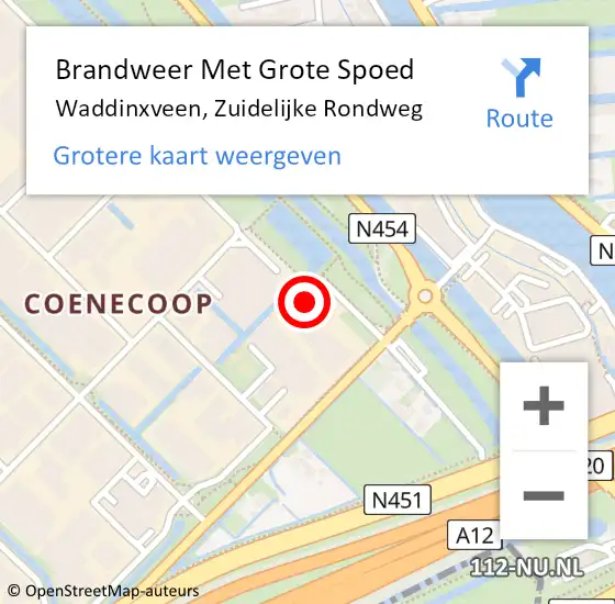 Locatie op kaart van de 112 melding: Brandweer Met Grote Spoed Naar Waddinxveen, Zuidelijke Rondweg op 21 november 2014 01:45