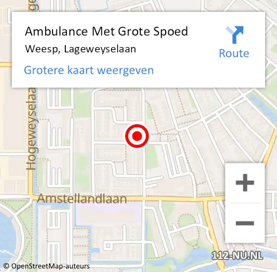 Locatie op kaart van de 112 melding: Ambulance Met Grote Spoed Naar Weesp, Lageweyselaan op 21 november 2014 01:45