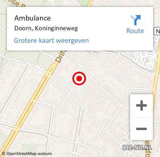 Locatie op kaart van de 112 melding: Ambulance Doorn, Koninginneweg op 21 november 2014 03:24