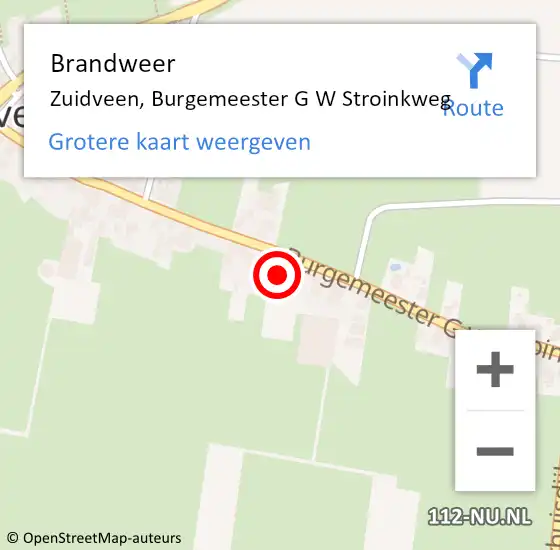 Locatie op kaart van de 112 melding: Brandweer Zuidveen, Burgemeester G W Stroinkweg op 21 november 2014 05:46