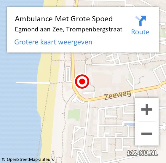 Locatie op kaart van de 112 melding: Ambulance Met Grote Spoed Naar Egmond aan Zee, Trompenbergstraat op 21 november 2014 06:37