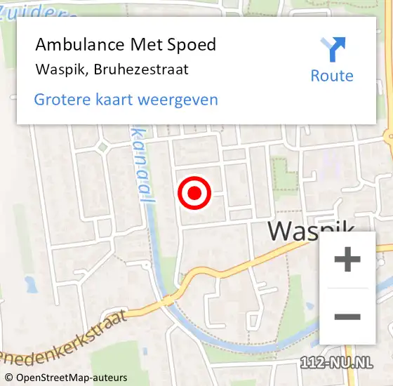 Locatie op kaart van de 112 melding: Ambulance Met Spoed Naar Waspik, Bruhezestraat op 21 november 2014 06:38