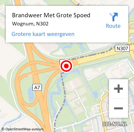 Locatie op kaart van de 112 melding: Brandweer Met Grote Spoed Naar Wognum, N302 op 21 november 2014 08:50