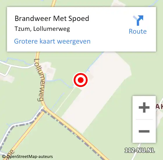 Locatie op kaart van de 112 melding: Brandweer Met Spoed Naar Tzum, Lollumerweg op 21 november 2014 09:45