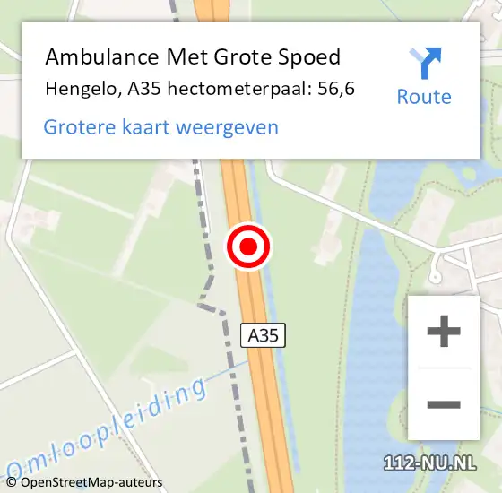 Locatie op kaart van de 112 melding: Ambulance Met Grote Spoed Naar Hengelo, A35 hectometerpaal: 56,6 op 21 november 2014 11:14