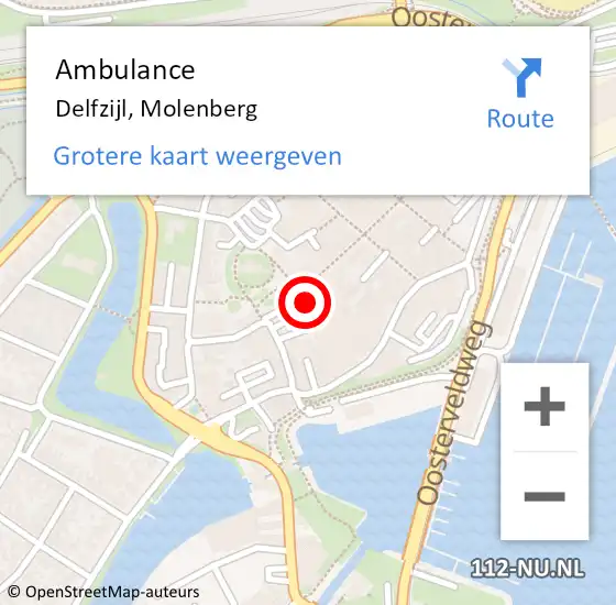 Locatie op kaart van de 112 melding: Ambulance Delfzijl, Molenberg op 21 november 2014 11:18