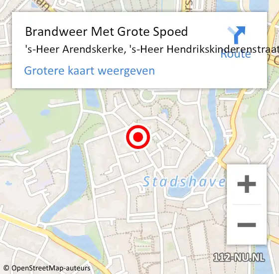 Locatie op kaart van de 112 melding: Brandweer Met Grote Spoed Naar 's-Heer Arendskerke, 's-Heer Hendrikskinderenstraat op 21 november 2014 11:57