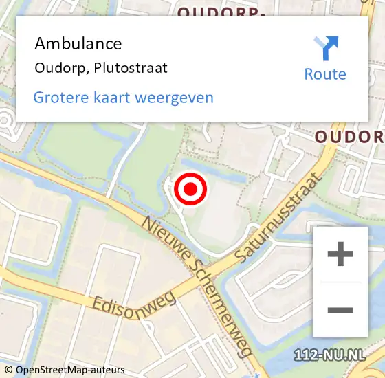 Locatie op kaart van de 112 melding: Ambulance Oudorp, Plutostraat op 21 november 2014 14:12