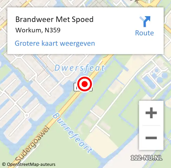 Locatie op kaart van de 112 melding: Brandweer Met Spoed Naar Workum, N359 op 10 september 2013 10:55