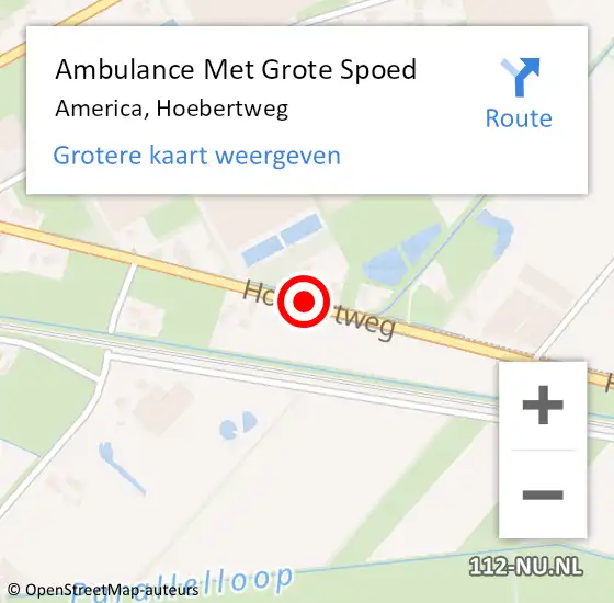 Locatie op kaart van de 112 melding: Ambulance Met Grote Spoed Naar America, Hoebertweg op 21 november 2014 15:15