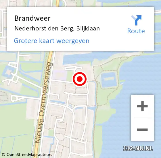 Locatie op kaart van de 112 melding: Brandweer Nederhorst den Berg, Blijklaan op 21 oktober 2013 20:10