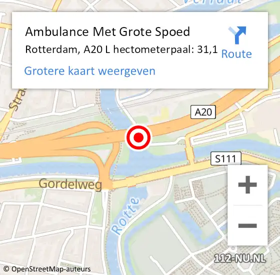 Locatie op kaart van de 112 melding: Ambulance Met Grote Spoed Naar Rotterdam, A20 R hectometerpaal: 28,2 op 21 november 2014 18:28