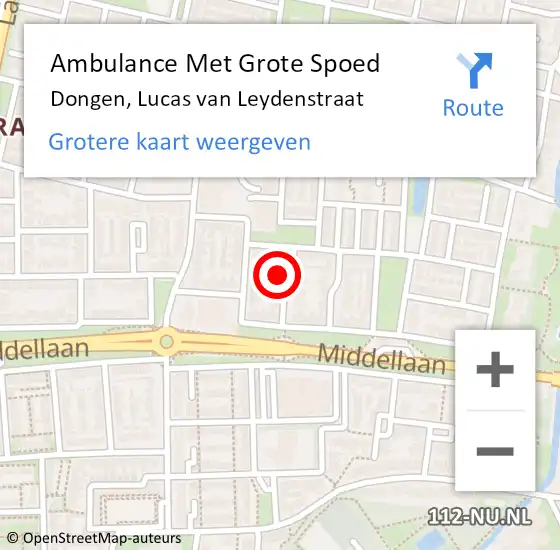 Locatie op kaart van de 112 melding: Ambulance Met Grote Spoed Naar Dongen, Lucas van Leydenstraat op 21 november 2014 19:19