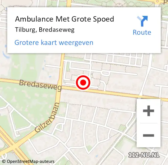 Locatie op kaart van de 112 melding: Ambulance Met Grote Spoed Naar Tilburg, Bredaseweg op 21 november 2014 19:56