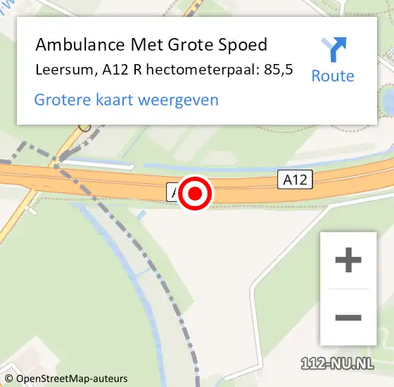 Locatie op kaart van de 112 melding: Ambulance Met Grote Spoed Naar Maarn, A12 L hectometerpaal: 80,7 op 21 november 2014 20:47