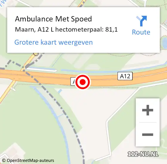 Locatie op kaart van de 112 melding: Ambulance Met Spoed Naar Maarn, A12 L hectometerpaal: 81,1 op 21 november 2014 20:52