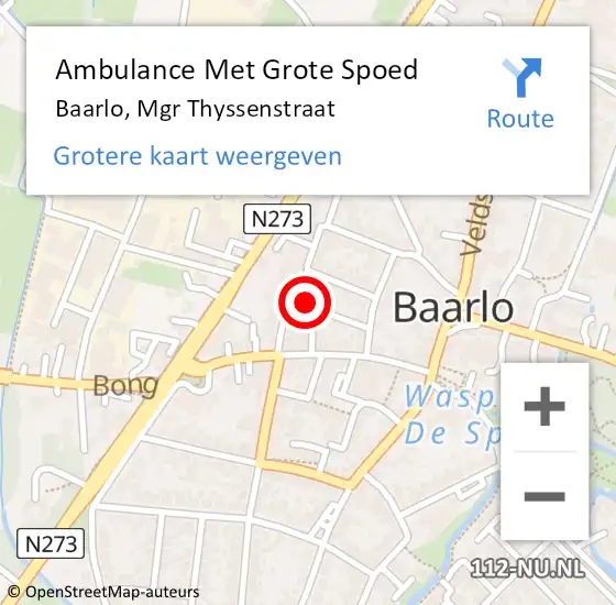 Locatie op kaart van de 112 melding: Ambulance Met Grote Spoed Naar Baarlo, Mgr Thyssenstraat op 21 november 2014 21:21