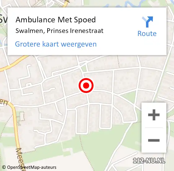 Locatie op kaart van de 112 melding: Ambulance Met Spoed Naar Swalmen, Prinses Irenestraat op 21 november 2014 21:31