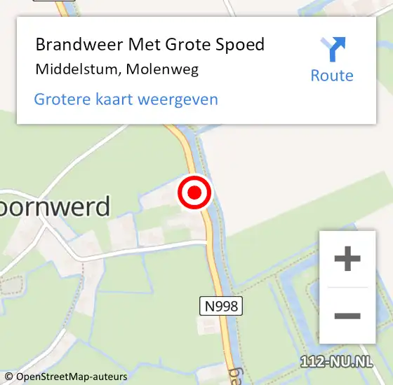 Locatie op kaart van de 112 melding: Brandweer Met Grote Spoed Naar Middelstum, Molenweg op 22 november 2014 00:05