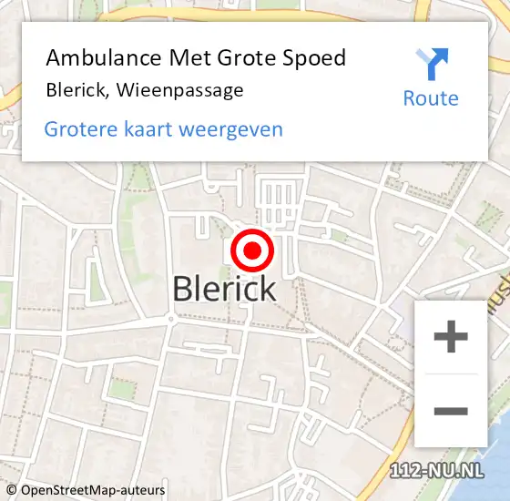 Locatie op kaart van de 112 melding: Ambulance Met Grote Spoed Naar Blerick, Wieenpassage op 22 november 2014 00:46