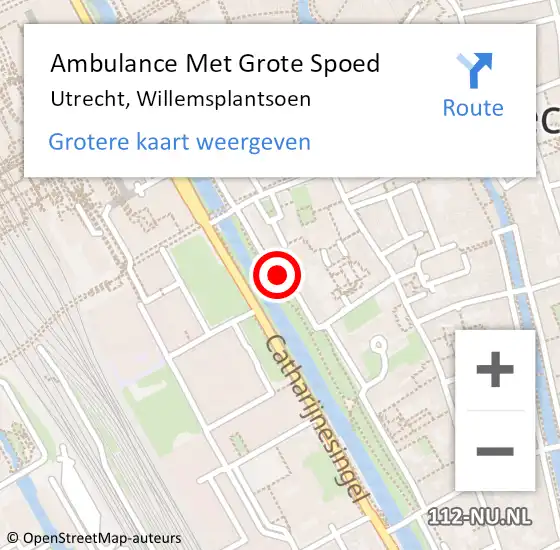 Locatie op kaart van de 112 melding: Ambulance Met Grote Spoed Naar Utrecht, Willemsplantsoen op 22 november 2014 02:11