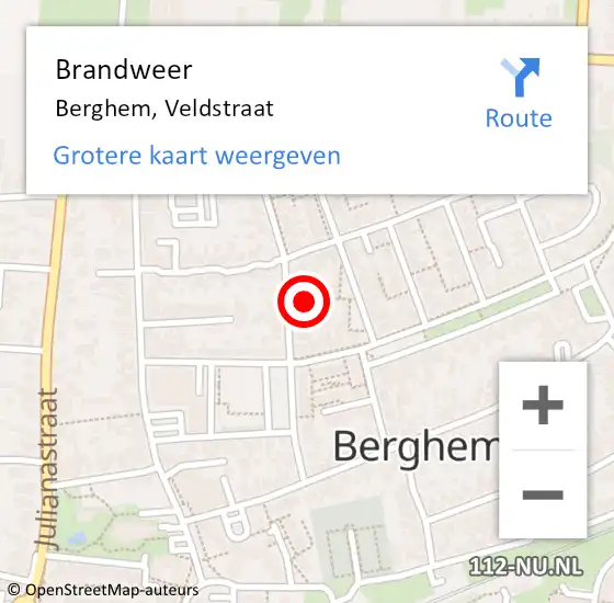 Locatie op kaart van de 112 melding: Brandweer Berghem, Veldstraat op 22 november 2014 04:08