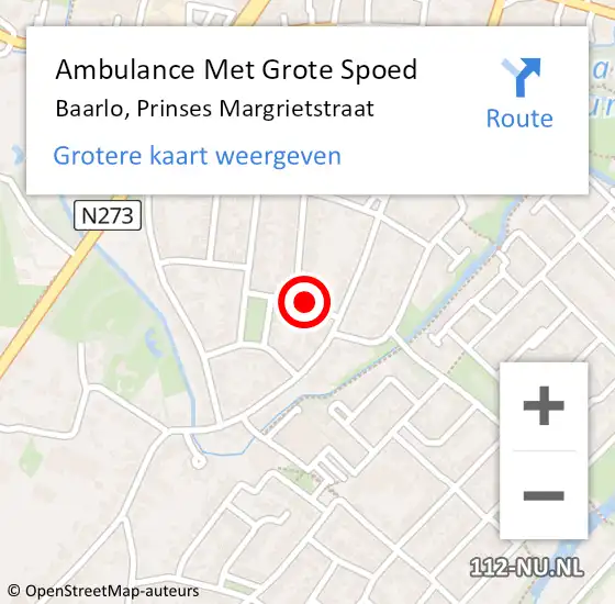 Locatie op kaart van de 112 melding: Ambulance Met Grote Spoed Naar Baarlo, Prinses Margrietstraat op 22 november 2014 04:21
