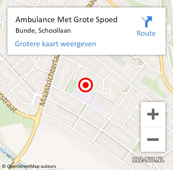 Locatie op kaart van de 112 melding: Ambulance Met Grote Spoed Naar Bunde, Schoollaan op 10 september 2013 11:02