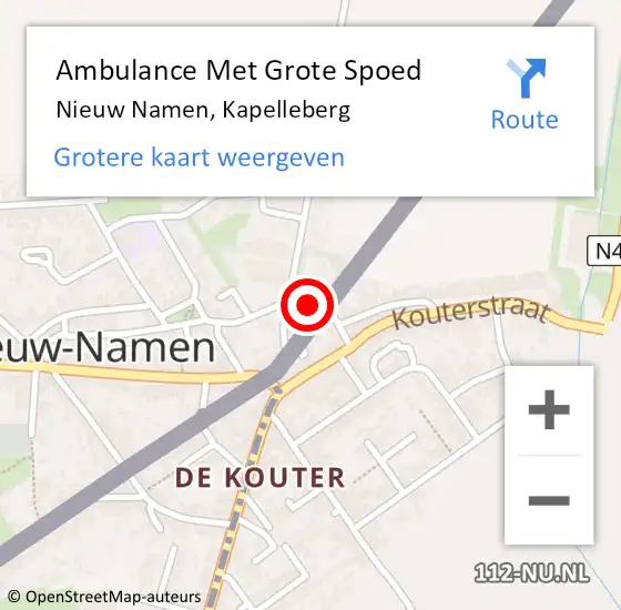 Locatie op kaart van de 112 melding: Ambulance Met Grote Spoed Naar Nieuw Namen, Kapelleberg op 22 november 2014 07:54