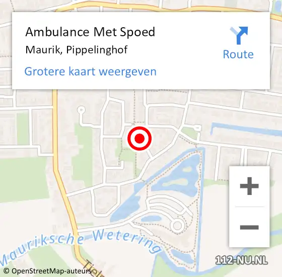 Locatie op kaart van de 112 melding: Ambulance Met Spoed Naar Maurik, Pippelinghof op 21 oktober 2013 21:44