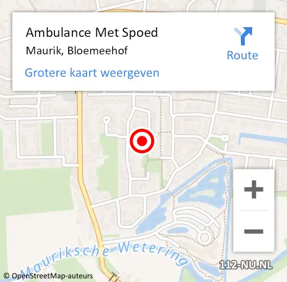 Locatie op kaart van de 112 melding: Ambulance Met Spoed Naar Maurik, Bloemeehof op 22 november 2014 09:24