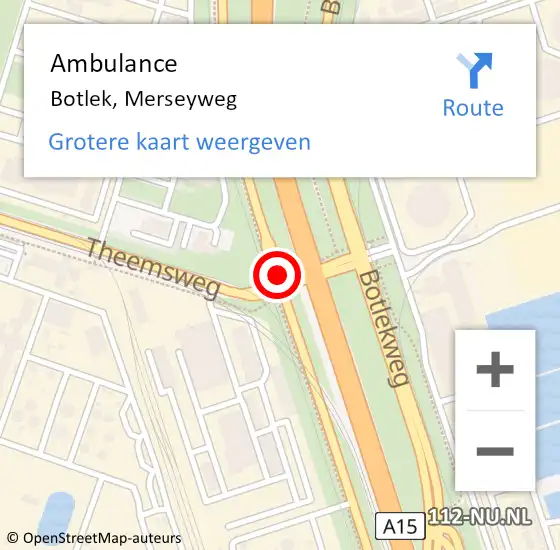 Locatie op kaart van de 112 melding: Ambulance Botlek, Merseyweg op 22 november 2014 10:13