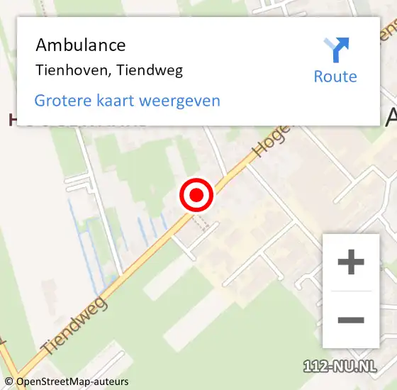 Locatie op kaart van de 112 melding: Ambulance Tienhoven, Tiendweg op 22 november 2014 11:27