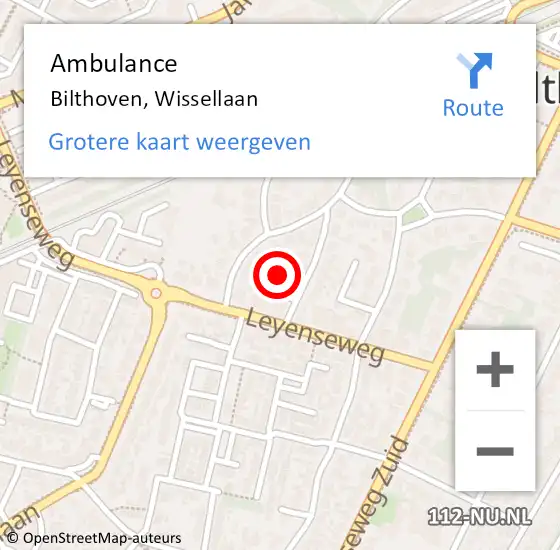 Locatie op kaart van de 112 melding: Ambulance Bilthoven, Wissellaan op 22 november 2014 11:32