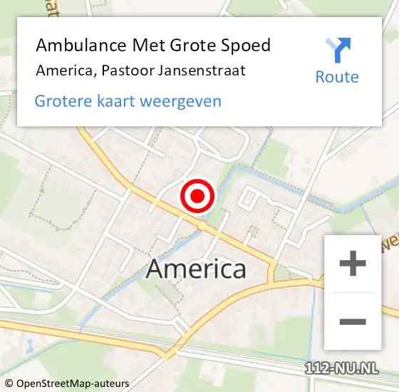 Locatie op kaart van de 112 melding: Ambulance Met Grote Spoed Naar America, Pastoor Jansenstraat op 22 november 2014 12:05