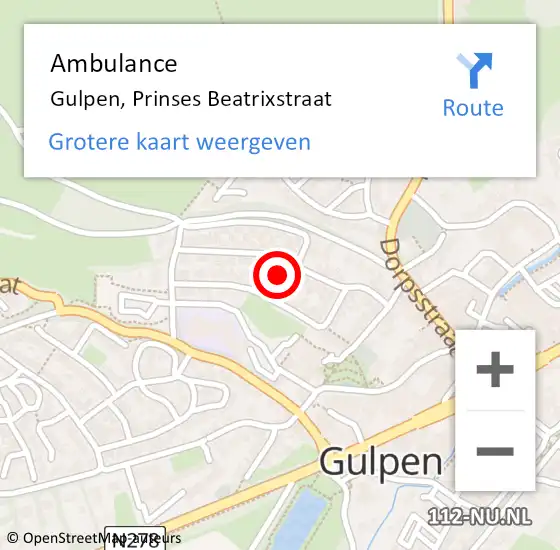 Locatie op kaart van de 112 melding: Ambulance Gulpen, Prinses Beatrixstraat op 22 november 2014 12:27